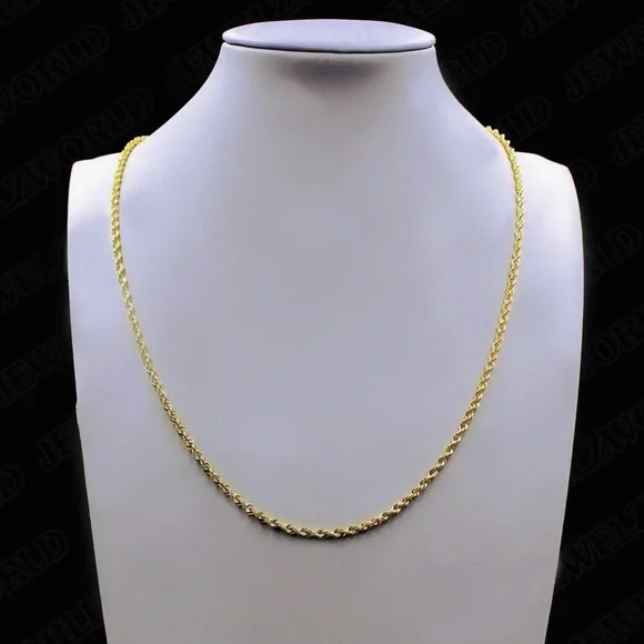 14k Gold Rope Chain over Sterling Silver Men Chain Unisex 22” High End Jewelry